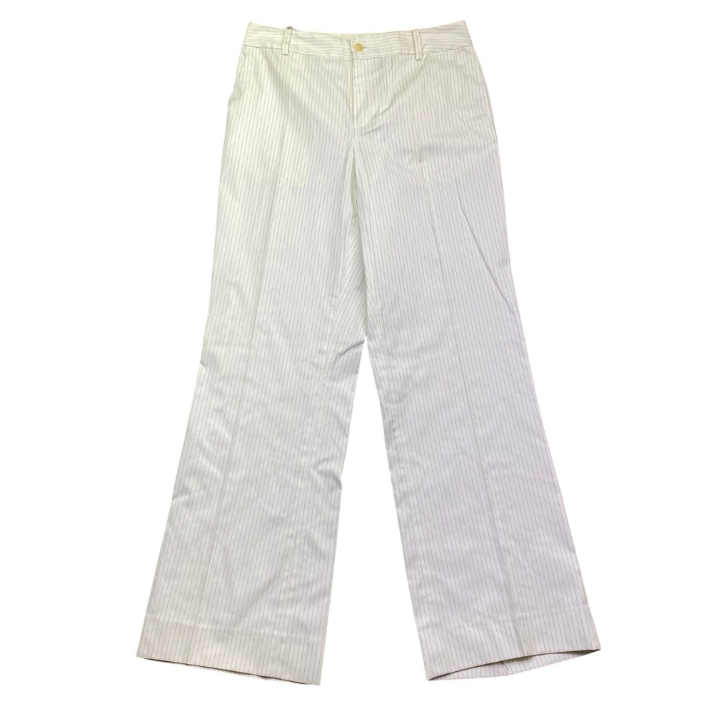 Lauren Ralph Lauren Womens White Pinstripe Wide Leg Cotton Trousers Sz 4 Preppy